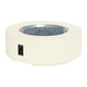 Round gas fire pit table with flame bowl, white concrete base and black control panel
