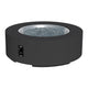 Round gas fire pit table in dark charcoal with burner opening and black control panel