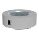 Round gas fire pit table in light gray with burner opening and black control panel