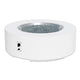 Round gas fire pit table in white with burner opening and white electrical control panel