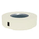 Round gas fire pit table in white with side control panel and dark blue fire bed
