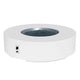 White round gas fire pit table with dual-port control panel and open burner bowl