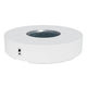 Round gas fire pit table in white with center burner opening and side ignition control panel