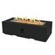 Black cove linear gas fire pit table with rectangular glass firebox and visible flames
