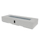 Light gray linear gas fire pit table with rectangular burner opening and control panel