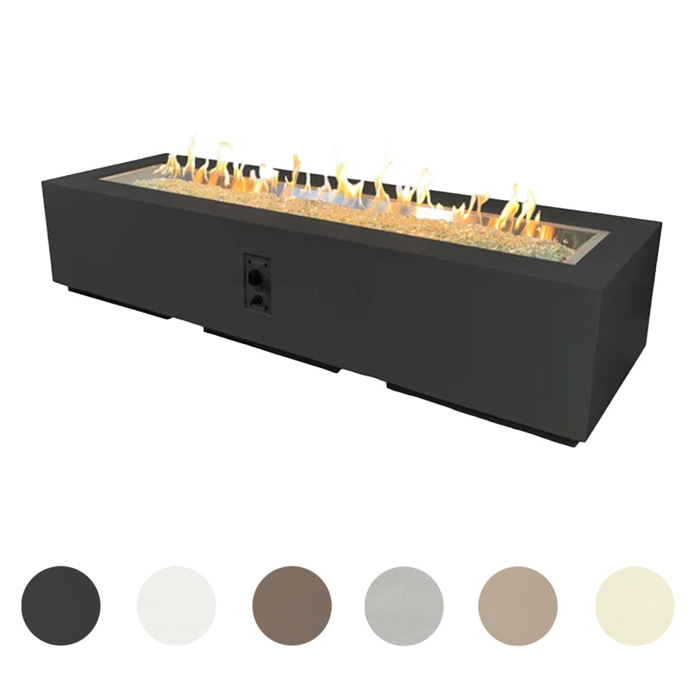 72-inch linear gas fire pit table with open burner, black finish