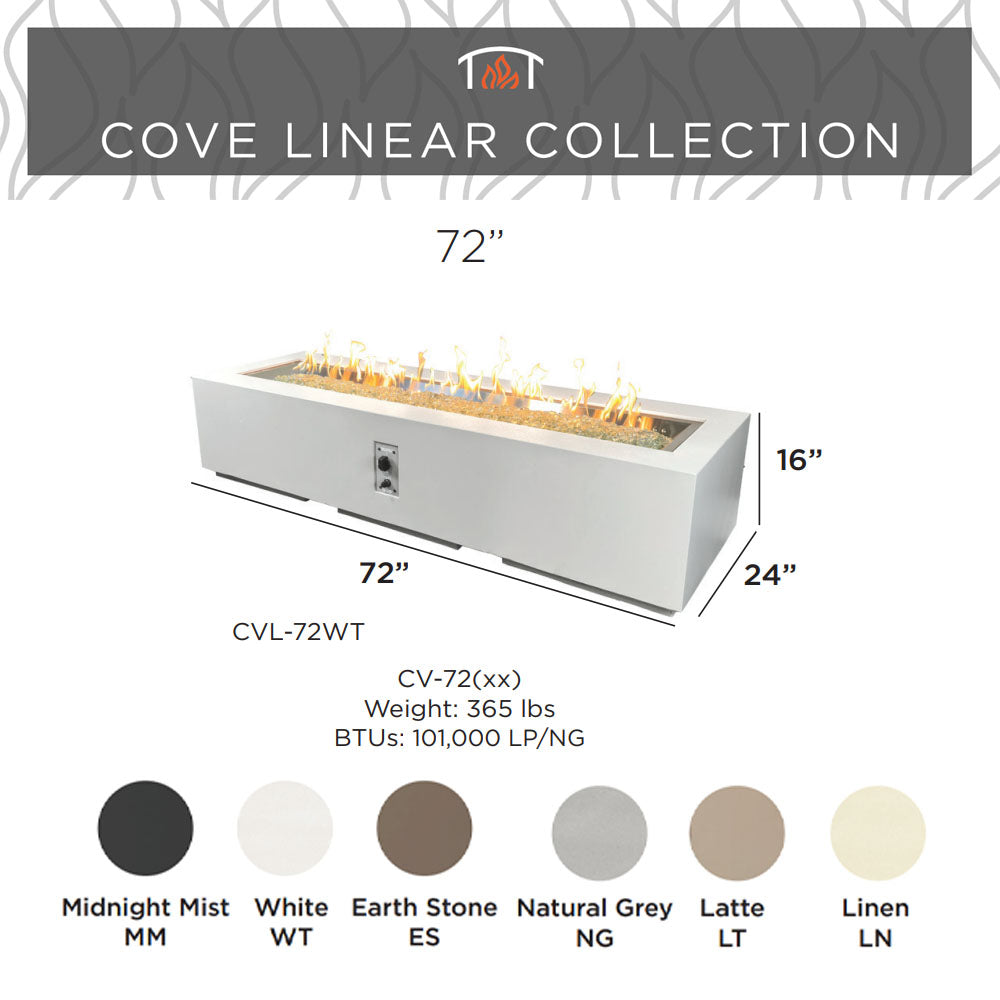 72-inch linear gas fire pit table dimensions with color options