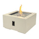 Square gas fire pit table with flames and light beige control panel