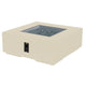 Square gas fire pit table in light beige finish with glass fire bed