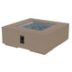Square gas fire pit table in natural gray, with open flame pan and front ignition control