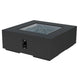 Square gas fire pit table in dark charcoal, with flame pan opening and front ignition control