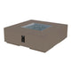 Square gas fire pit table in taupe/brown with open burner tray and front control panel