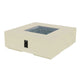 Square gas fire pit table in light cream/white with open burner tray and front control panel
