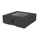 Square gas fire pit table, dark charcoal, with fire bowl and black control panel, angled view