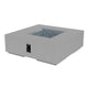 Square gas fire pit table, light gray, with fire bowl and black control panel, corner view