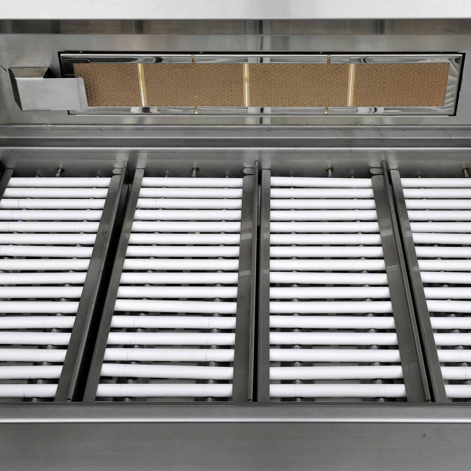 Infrared ceramic heat tube heater with multiple white tubes and black metal rails