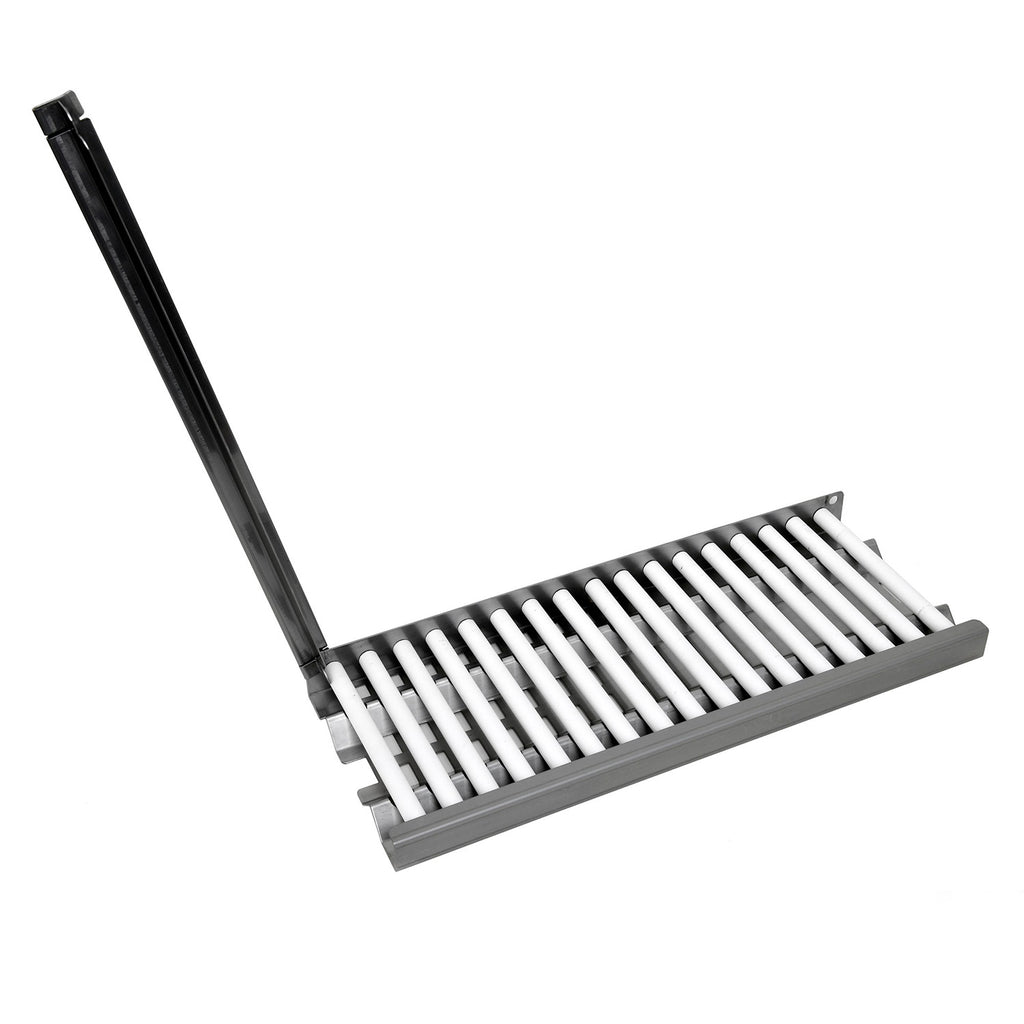 Ceramic heat tube heater with gray flame tray and white tubes, angled view