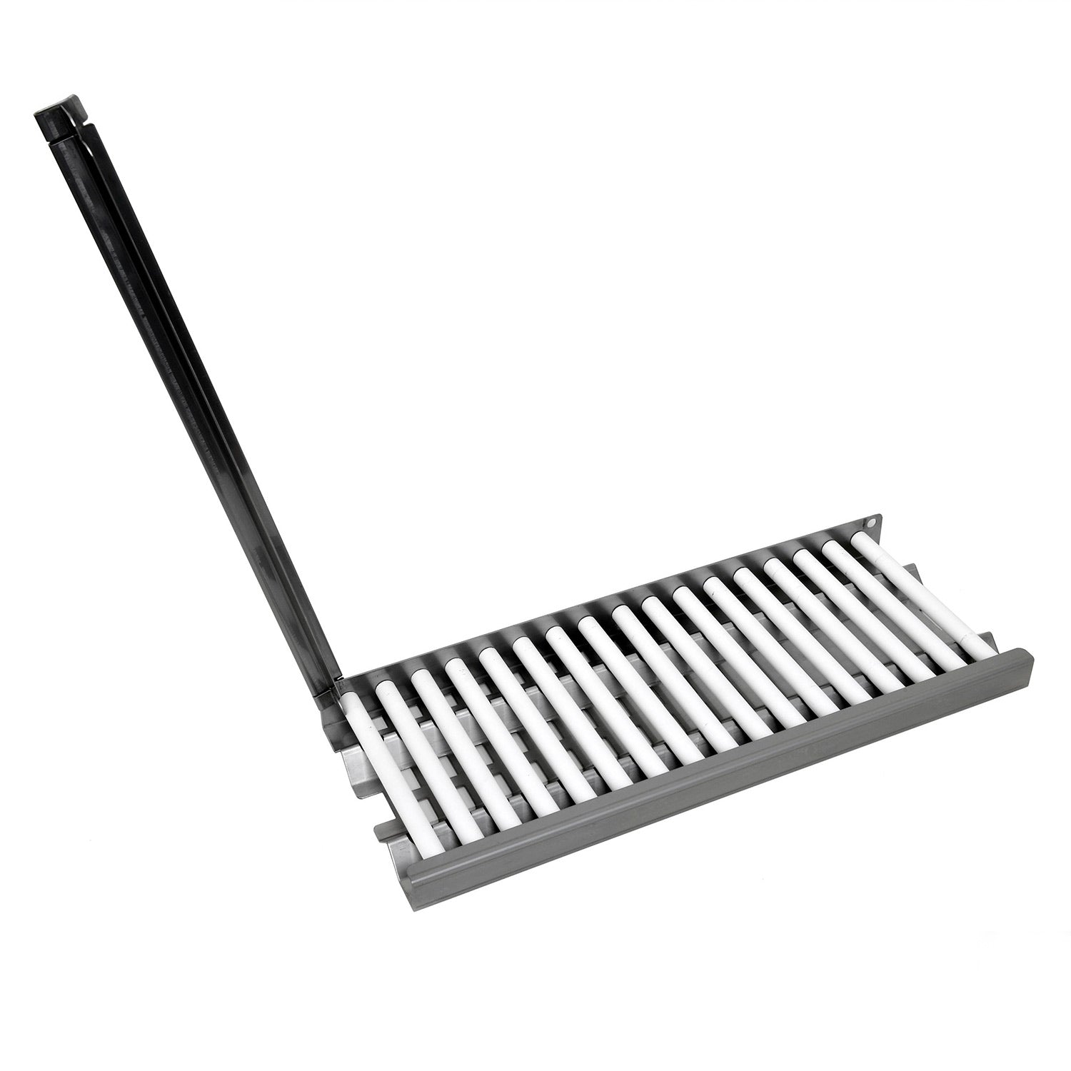 Ceramic heat tube heater with gray flame tray and white tubes, angled view