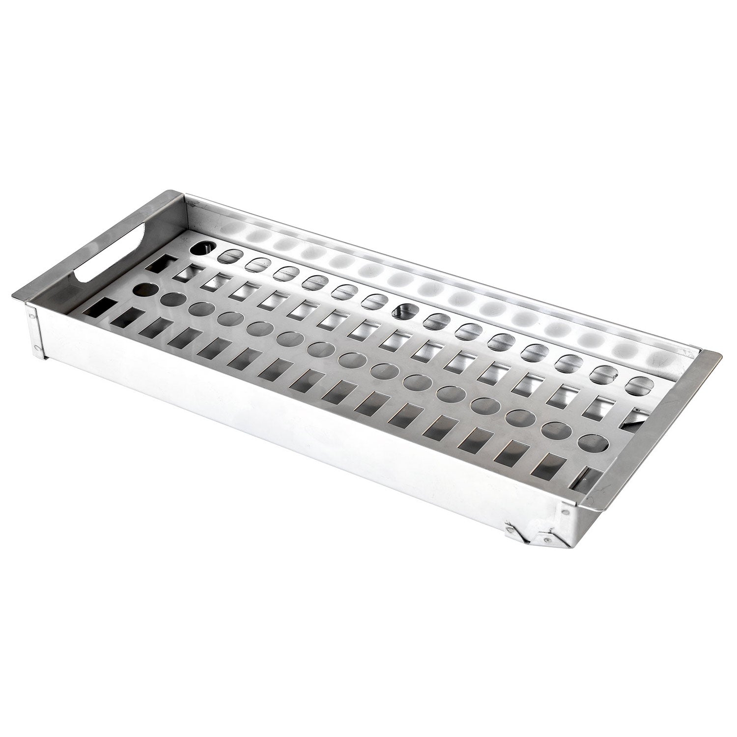 Stainless steel charcoal tray with perforated grate and side handles