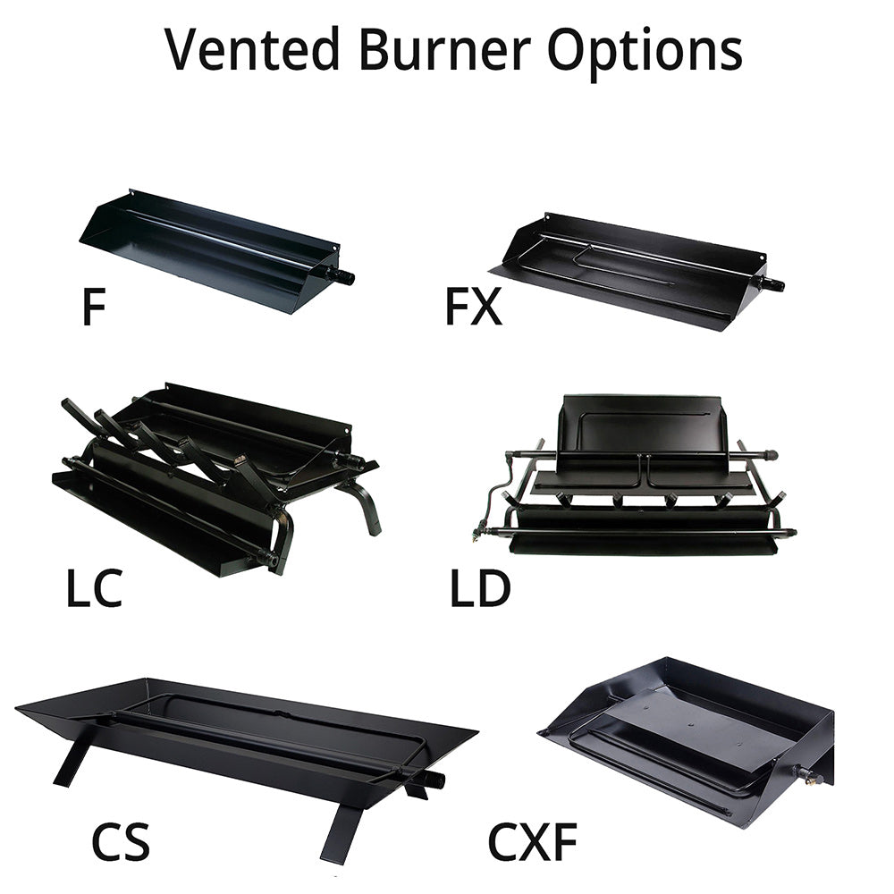 Vented burner option set of black metal burner pans and components