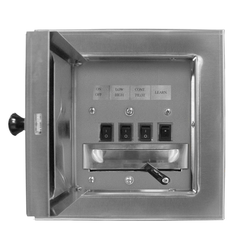 Stainless steel outdoor linear gas fireplace control panel with switches