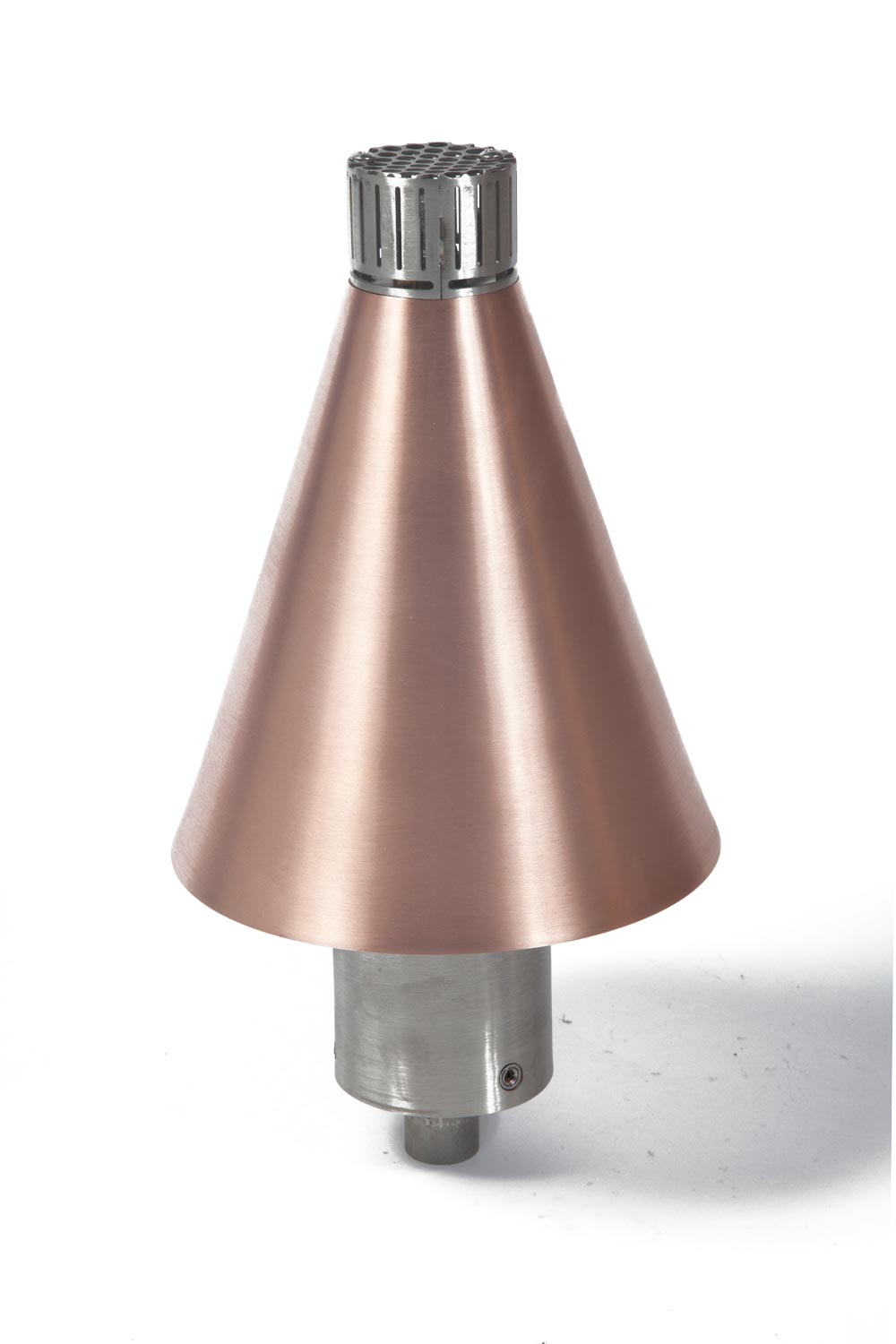 Copper cone gas torch head with shiny silver top and base