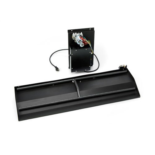 Outdoor gas fireplace burner kit with black control box and burner bar