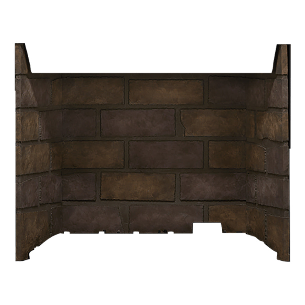 Outdoor brick fireplace panel with dark brown rectangular brick pattern