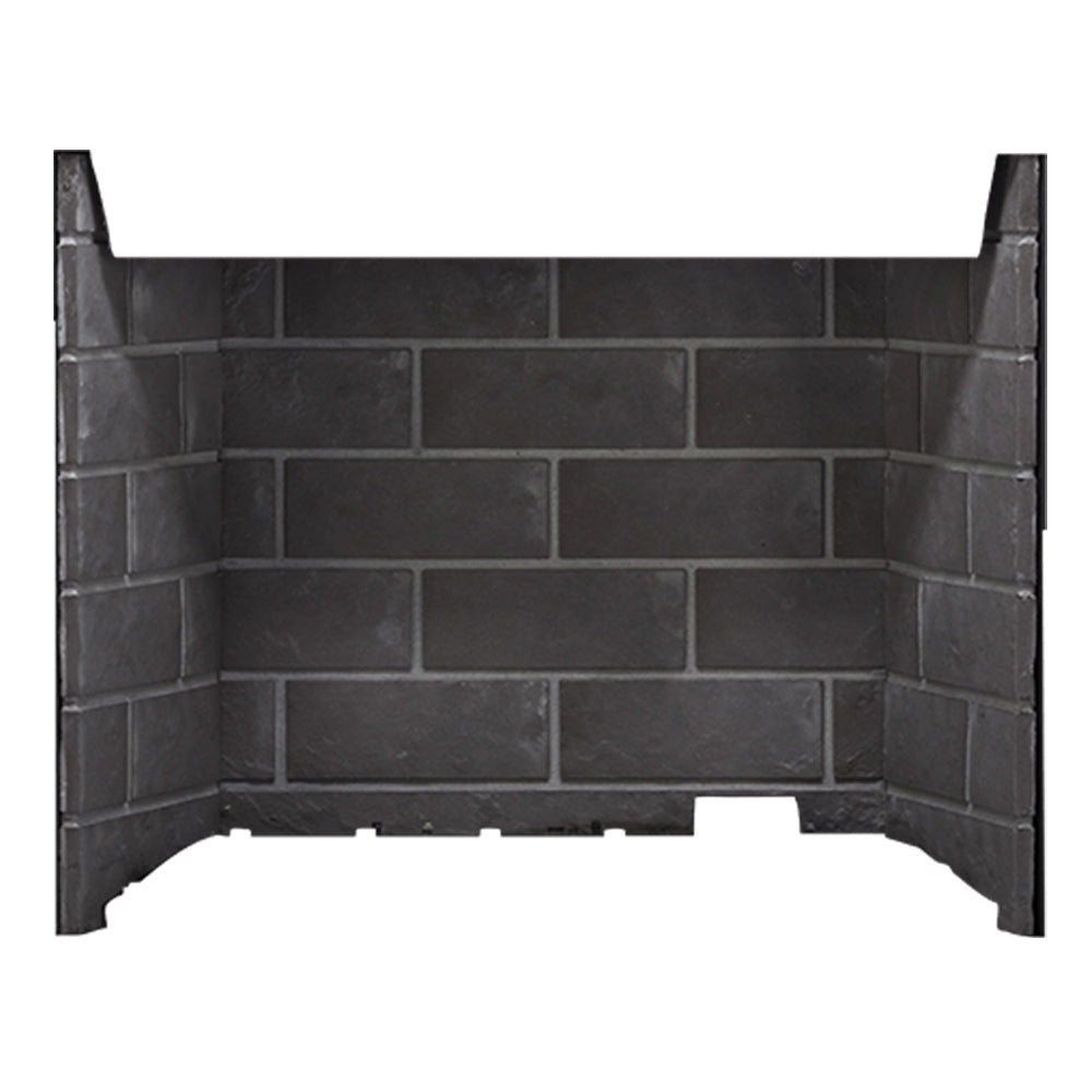 Decorative gray brick-pattern fireplace surround panel, curved bottom cutouts, rectangular panels