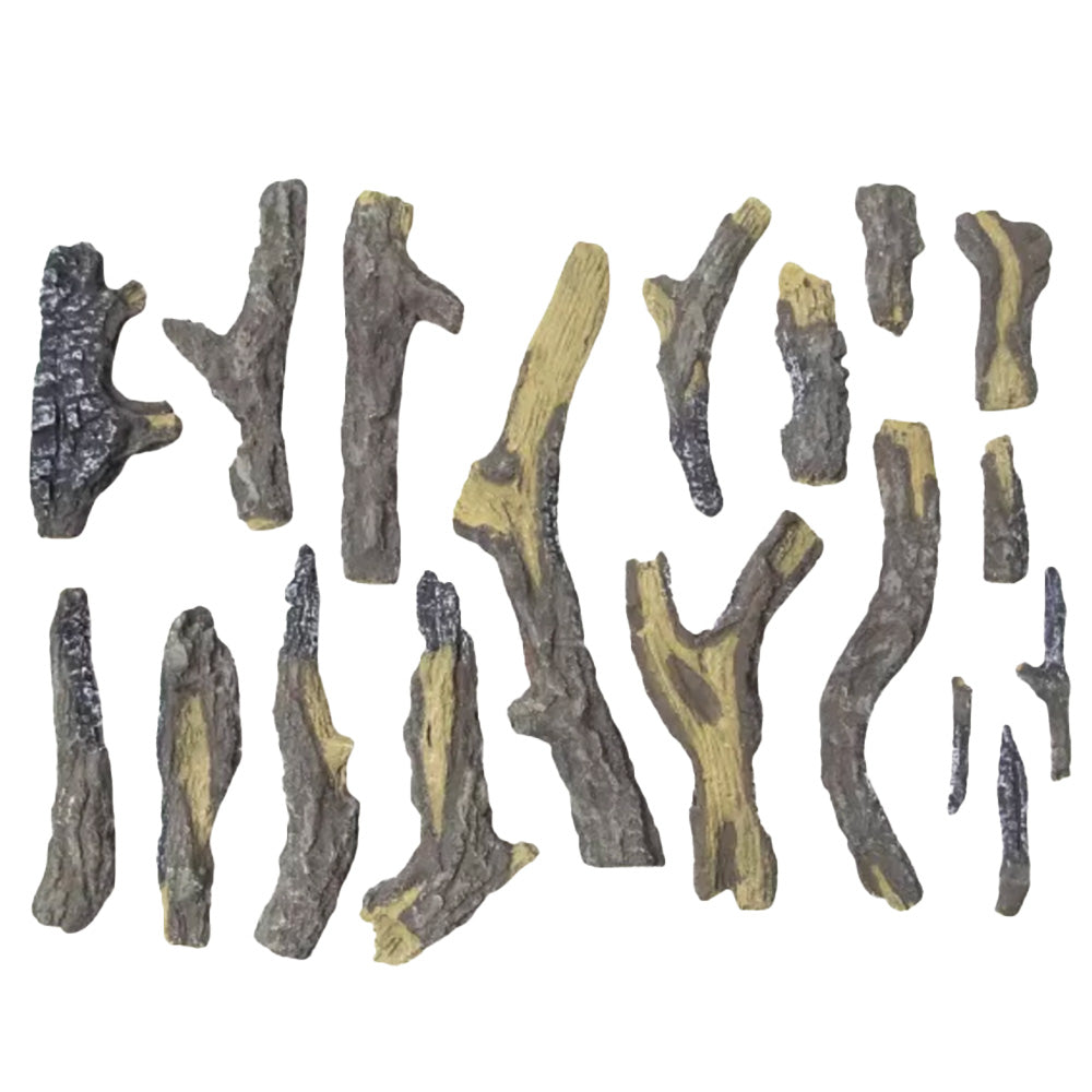 Faux oak log set pieces, assorted gray and yellowed wood tones