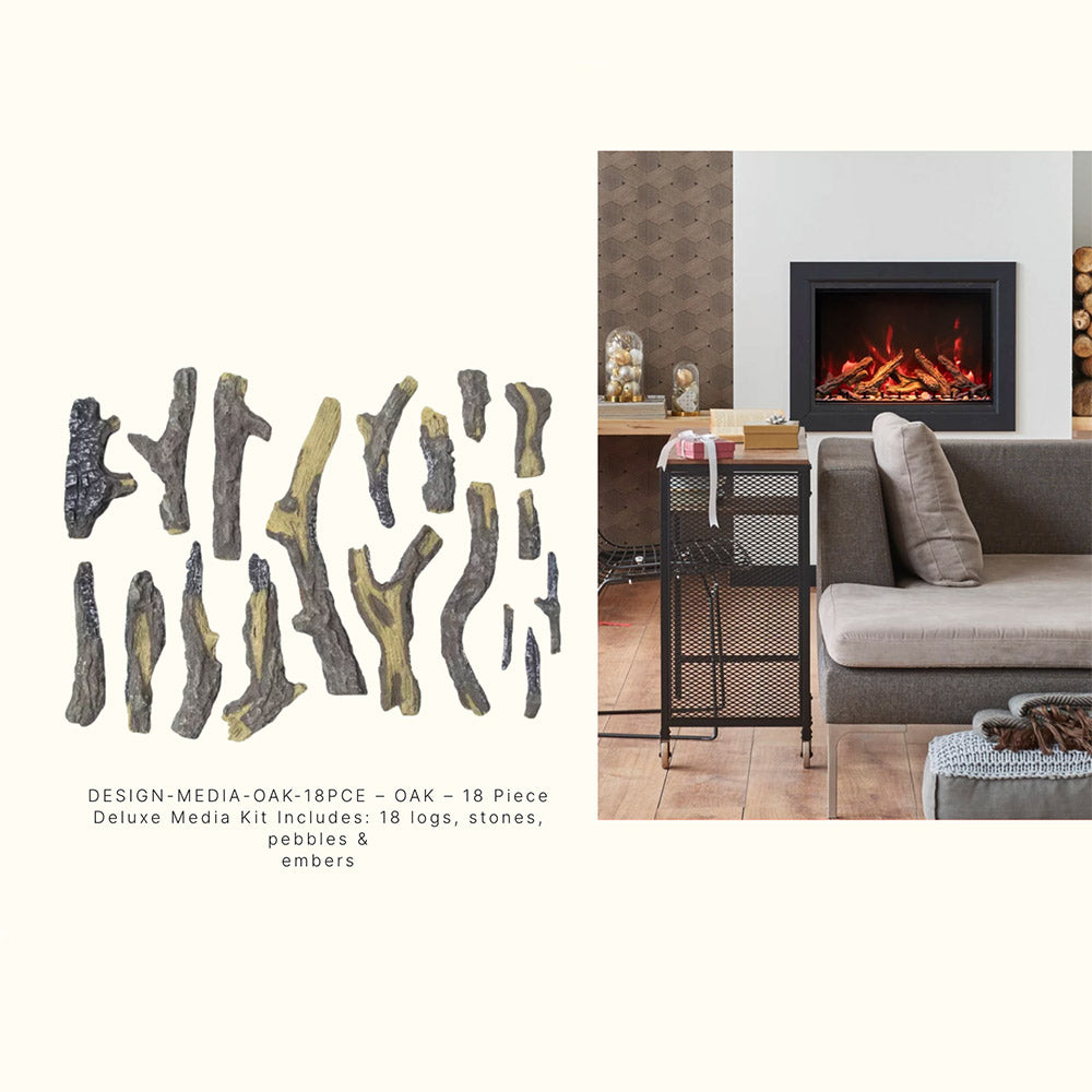 Electric fireplace log set with assorted faux oak logs for media kit