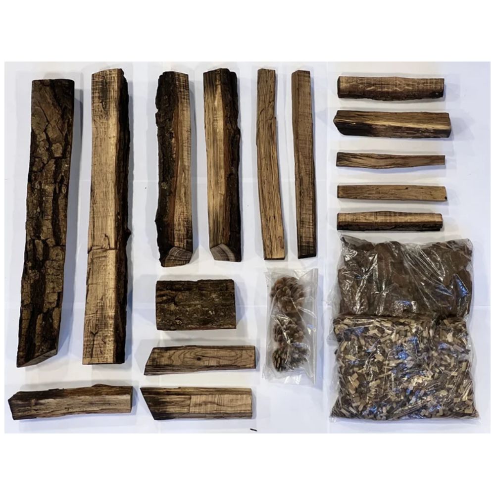 Real wood media kit: assorted bark-on logs and wood boards, 15-piece set