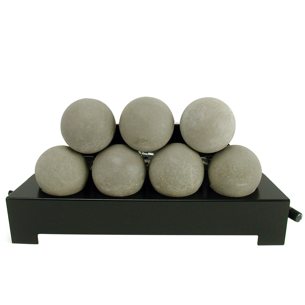 Ventless burner kit tray with smooth light tan fireballs, arranged in a front cluster