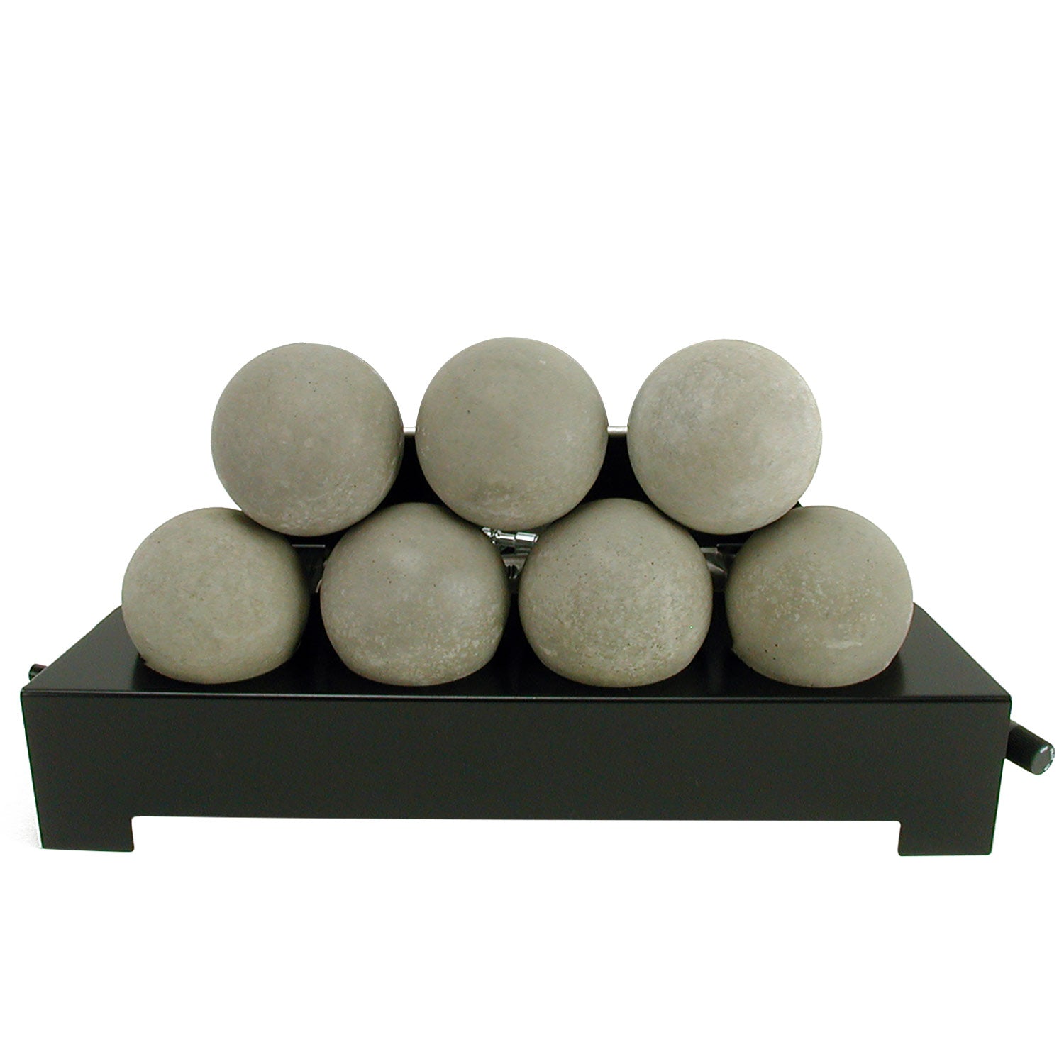 Ventless burner kit tray with smooth light tan fireballs, arranged in a front cluster