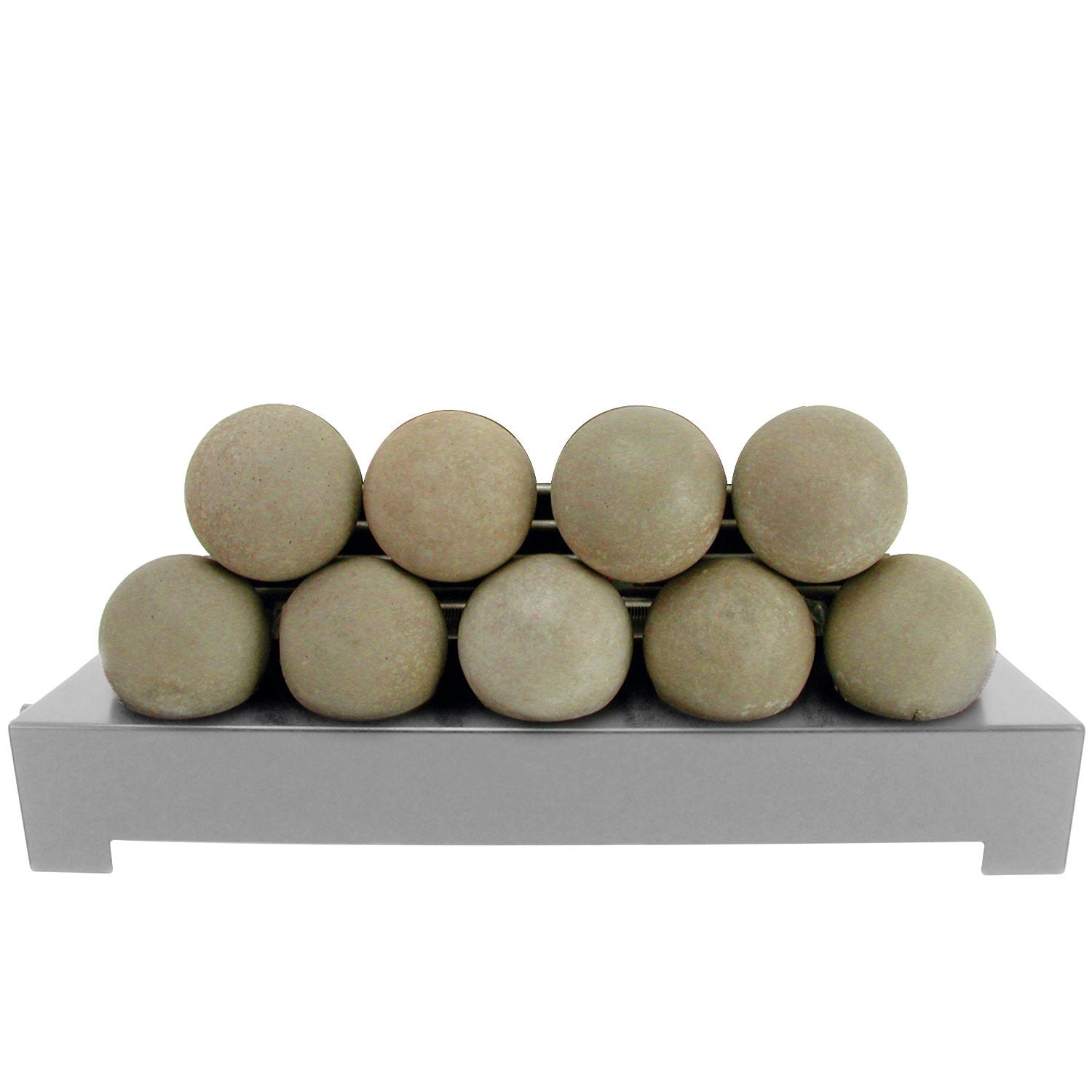 Ventless burner kit fireballs, beige round stones on stainless tray