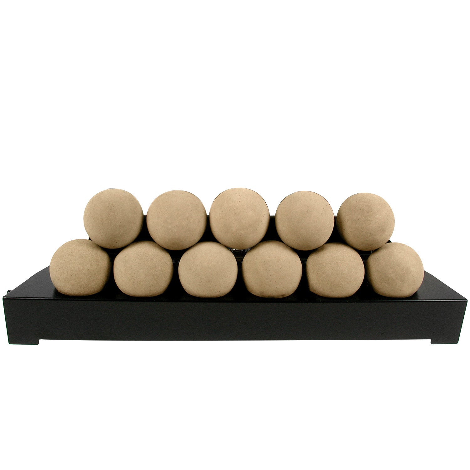 Ventless burner kit with beige-brown smooth FireBalls and black base tray