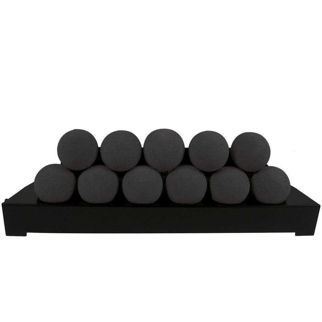 Ventless burner kit with black smooth FireBalls and black base tray