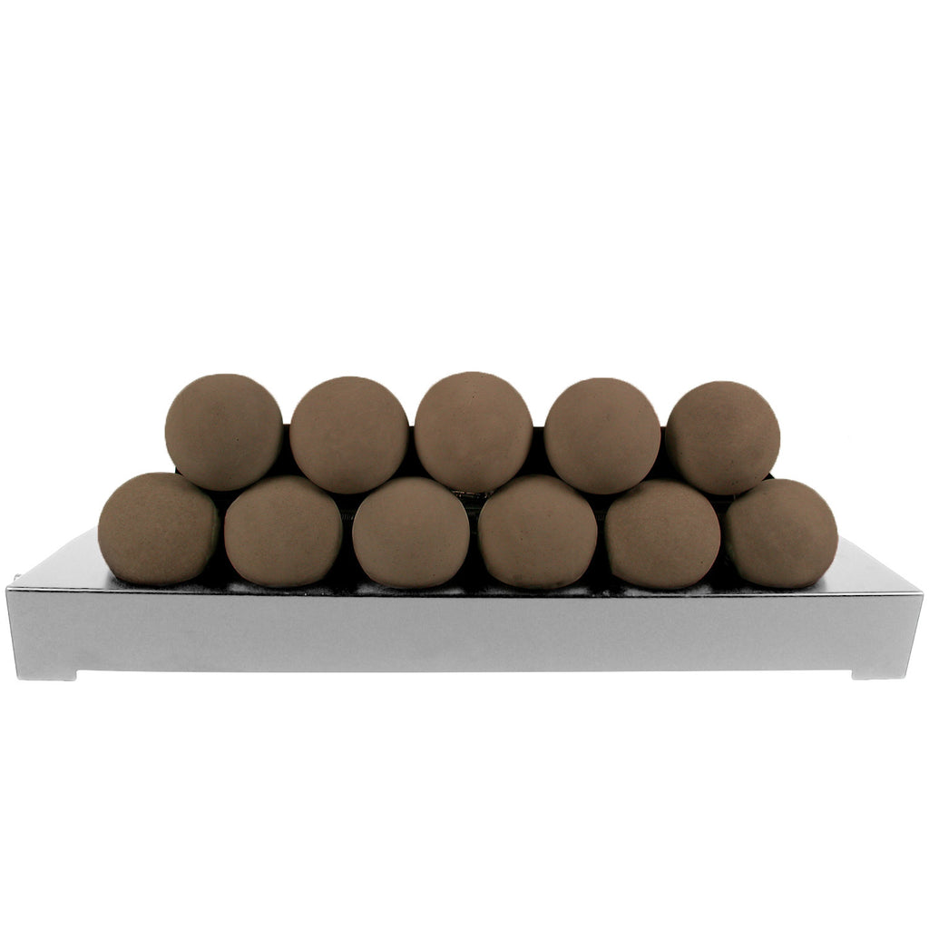 Ventless burner kit with brown FireBalls media spheres on a stainless tray