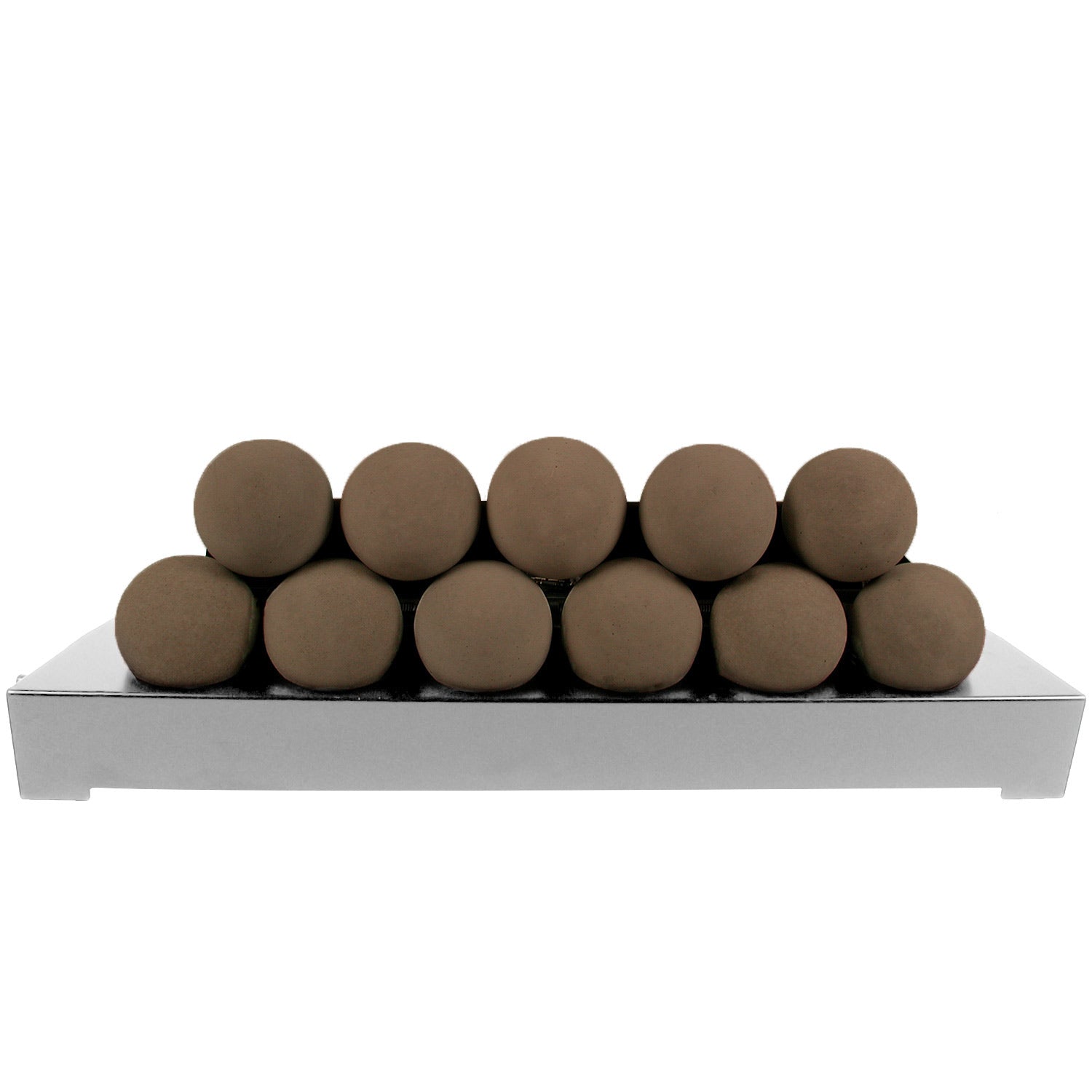 Ventless burner kit with brown FireBalls media spheres on a stainless tray