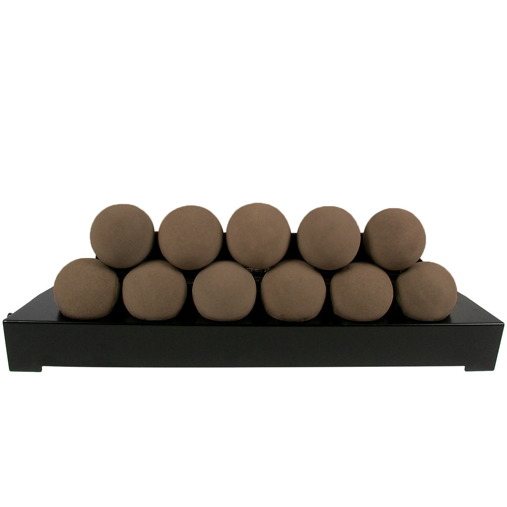 Ventless burner kit with brown smooth FireBalls and black base tray