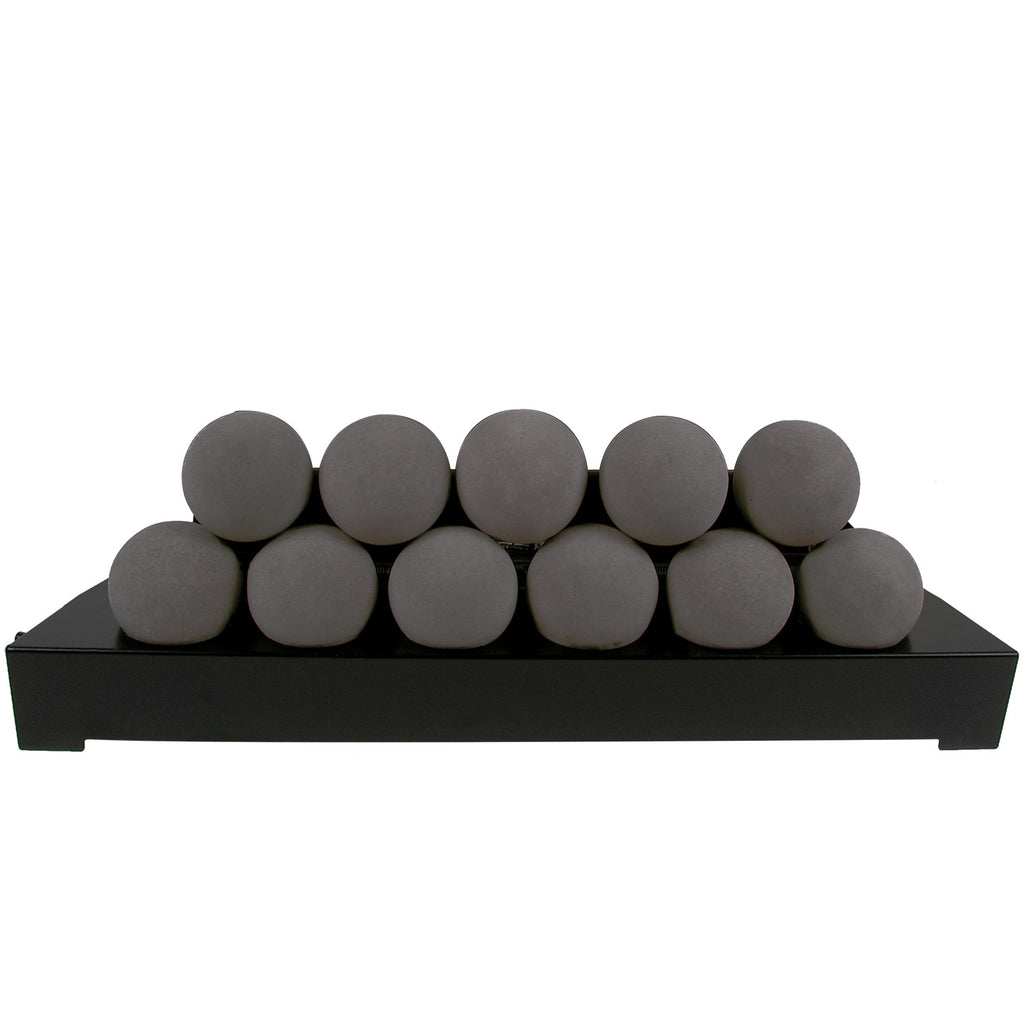 Ventless burner kit with dark grey smooth FireBalls and black base tray