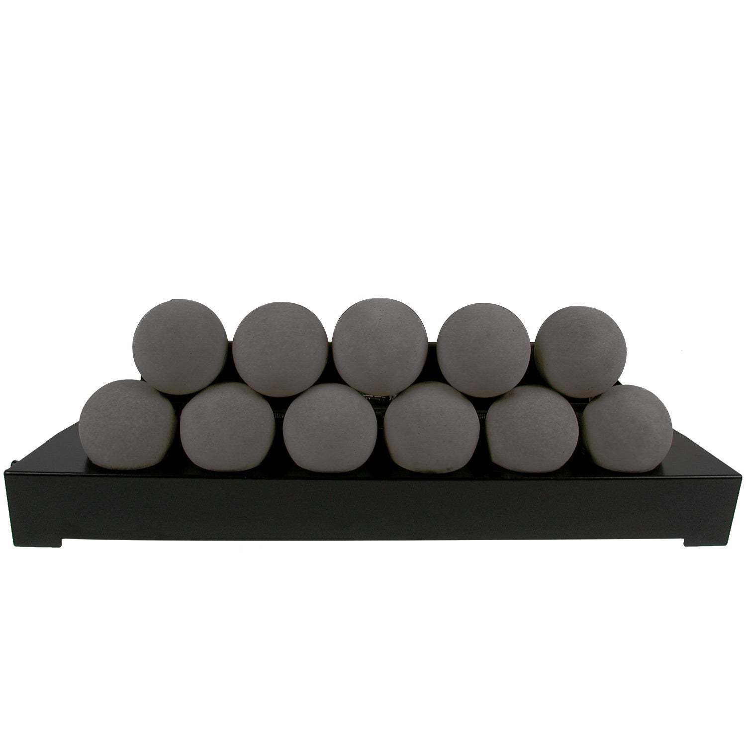 Ventless burner kit with dark grey smooth FireBalls and black base tray