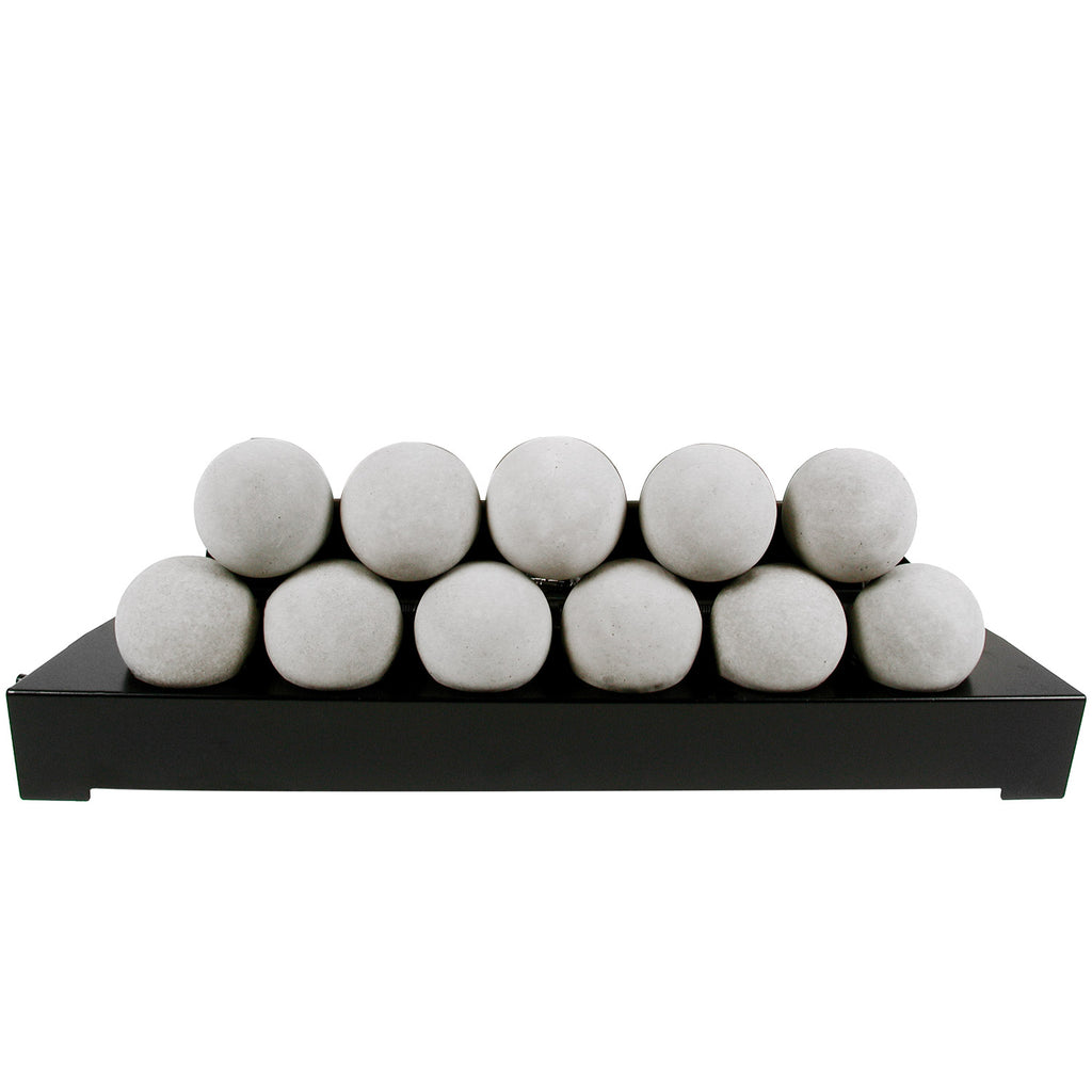 Ventless burner kit with light grey smooth FireBalls and black base tray
