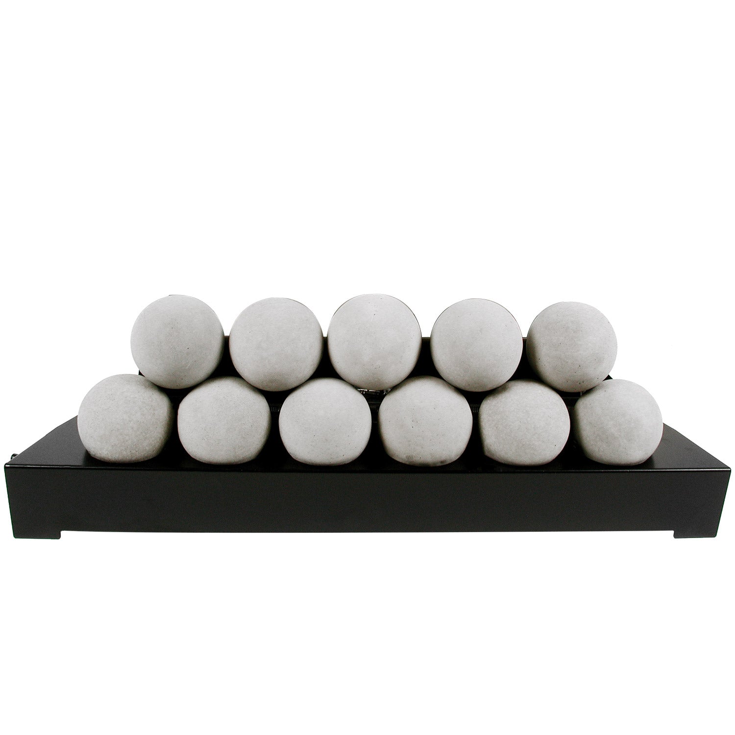 Ventless burner kit with light grey smooth FireBalls and black base tray