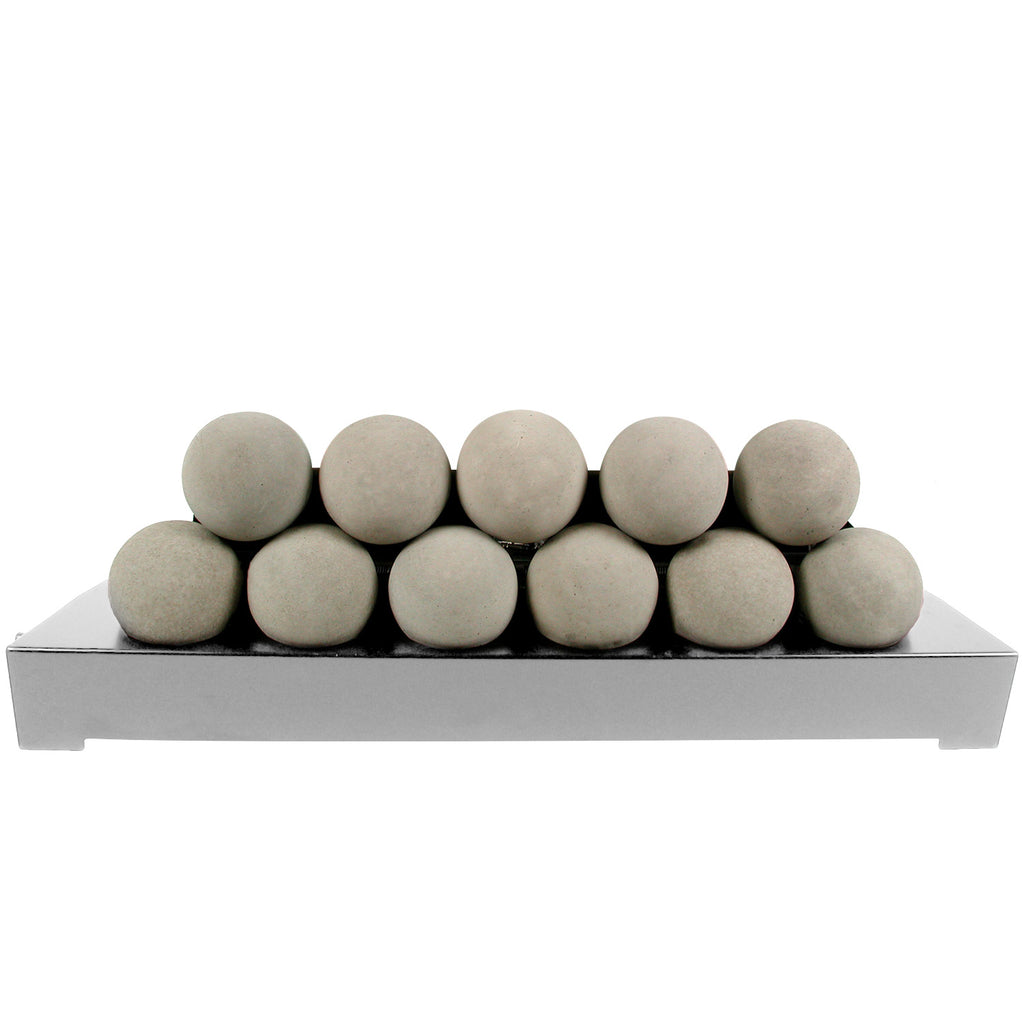 Ventless burner kit with beige FireBalls media spheres on a stainless tray