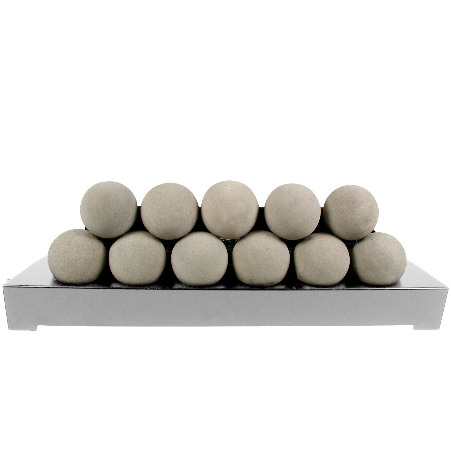 Ventless burner kit with beige FireBalls media spheres on a stainless tray
