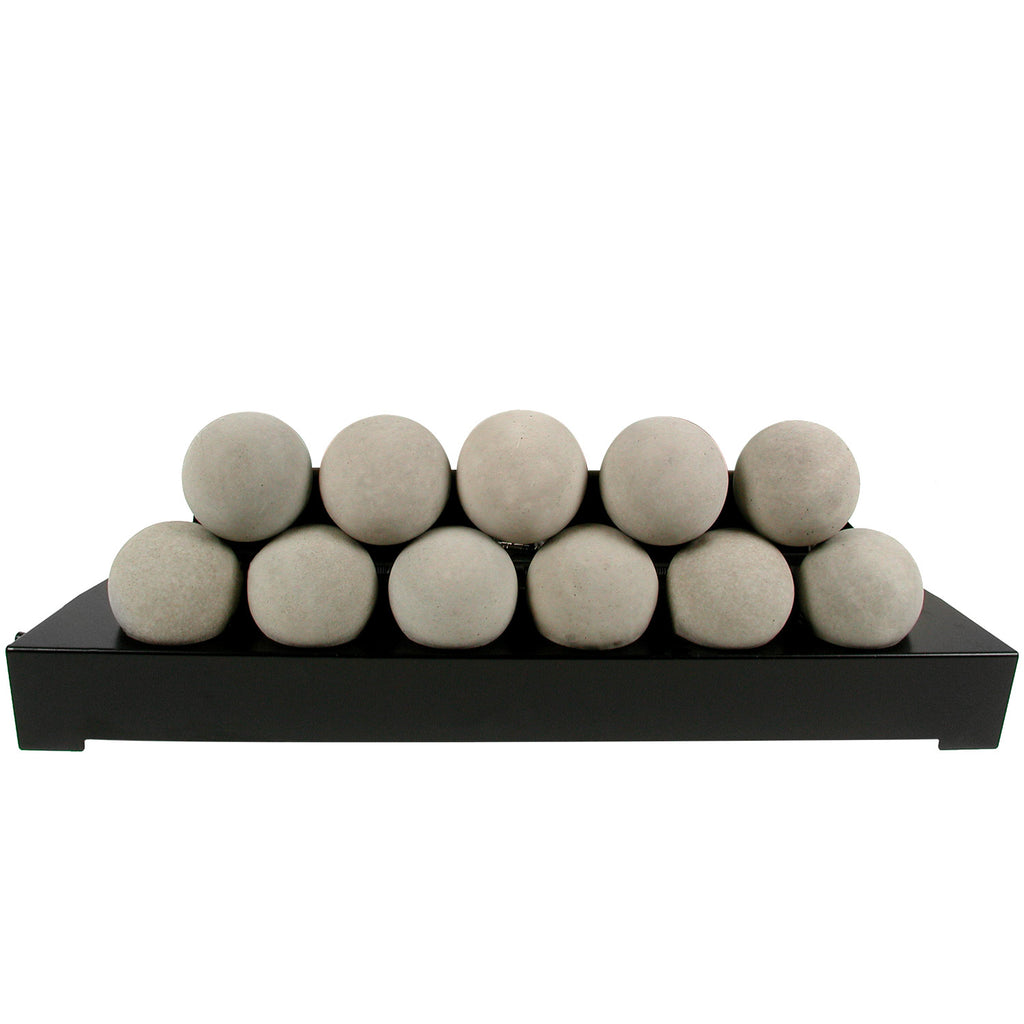 Ventless burner kit with beige smooth FireBalls and black base tray