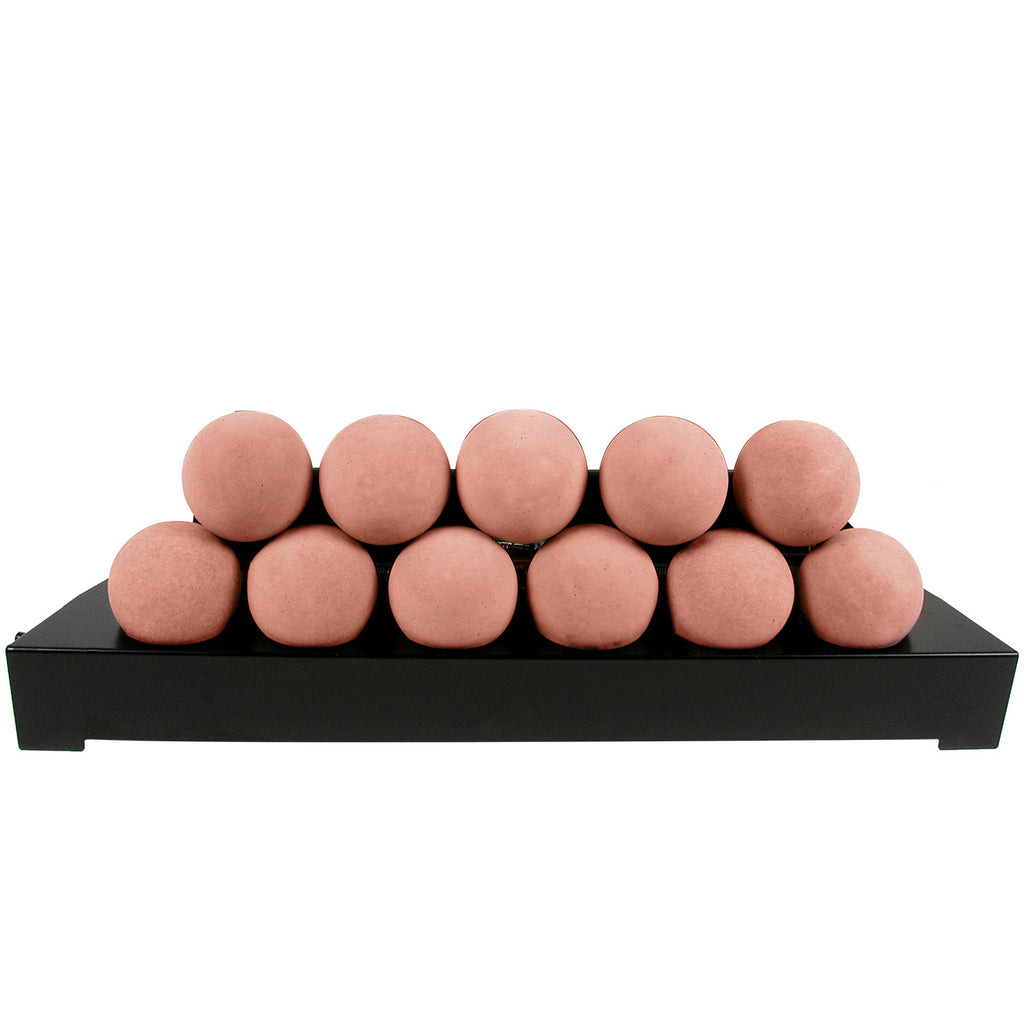 Ventless burner tray with 22 red smooth fireballs
