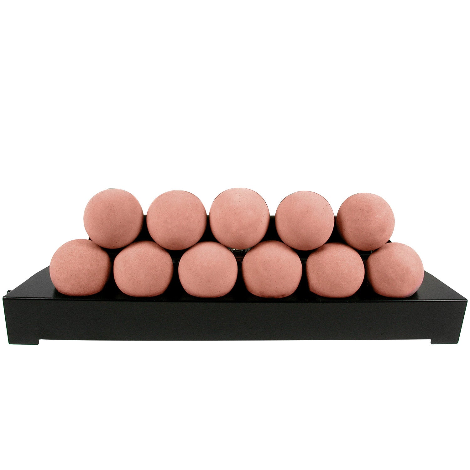 Ventless burner tray with 22 red smooth fireballs