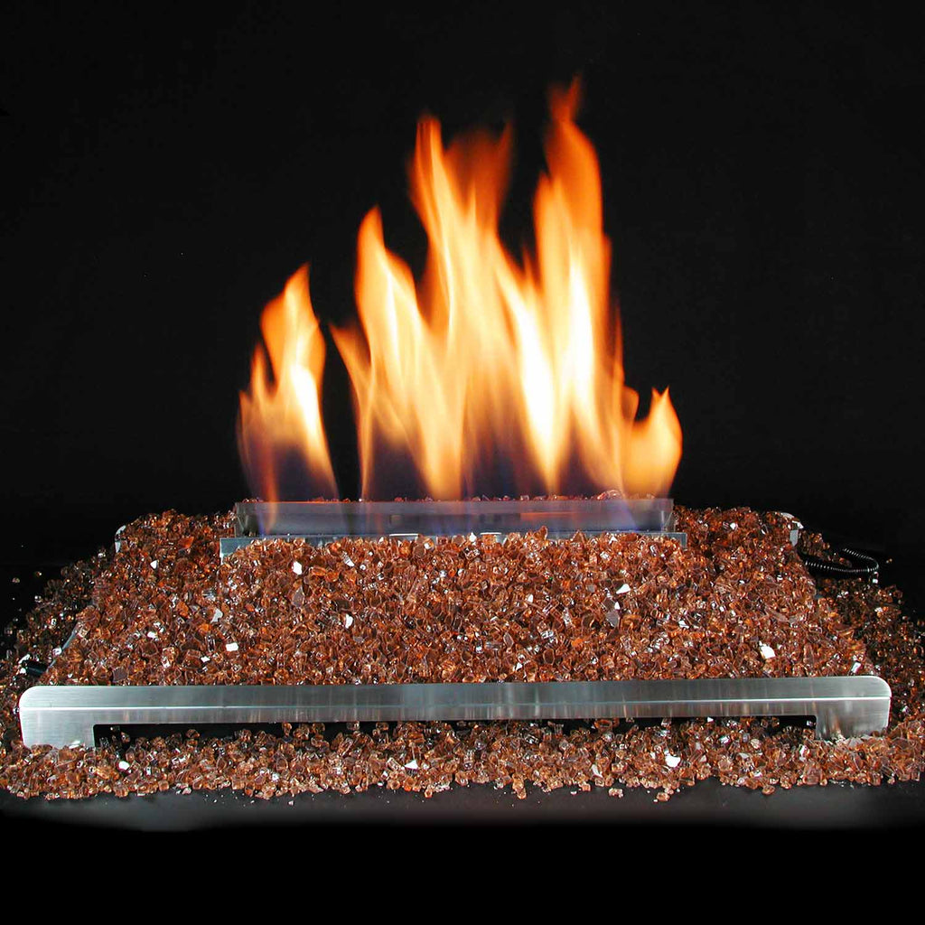 Ventless 24-inch burner kit with copper fire glass bed and orange flame